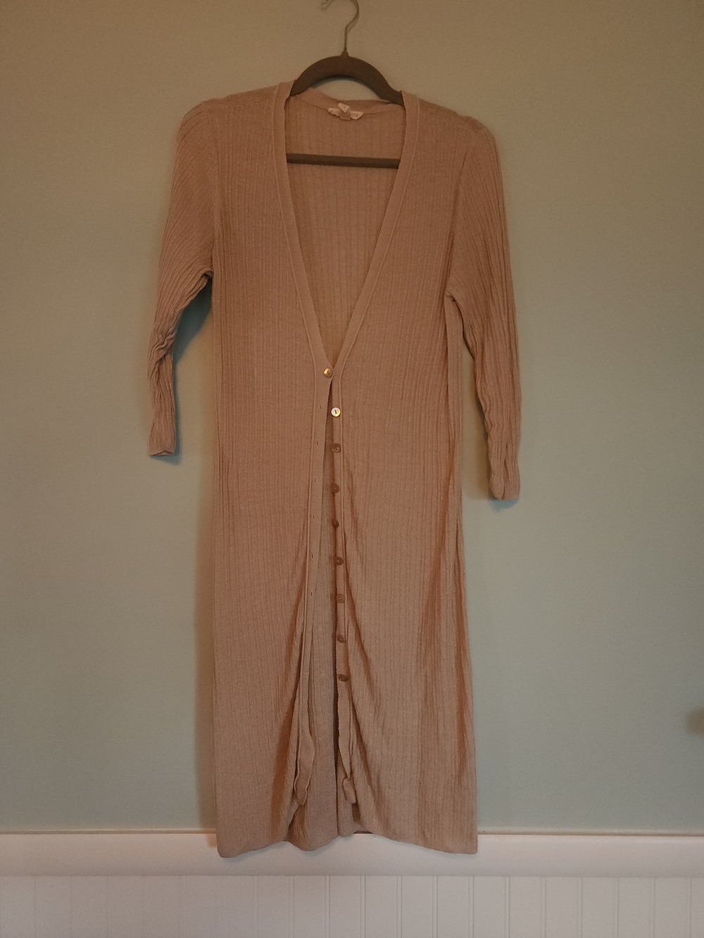 Eileen Fisher Neutral Ribbed Taupe-Blend Cardigan